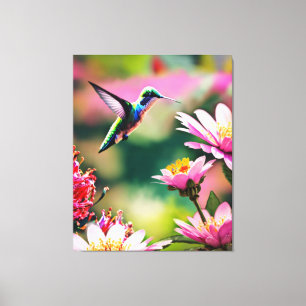 Hummingbird som flyger till ett Kanvastryck av blo