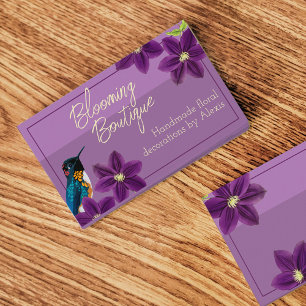 Hummingbird Söt Lila Clematis Blommigt Boutique Visitkort