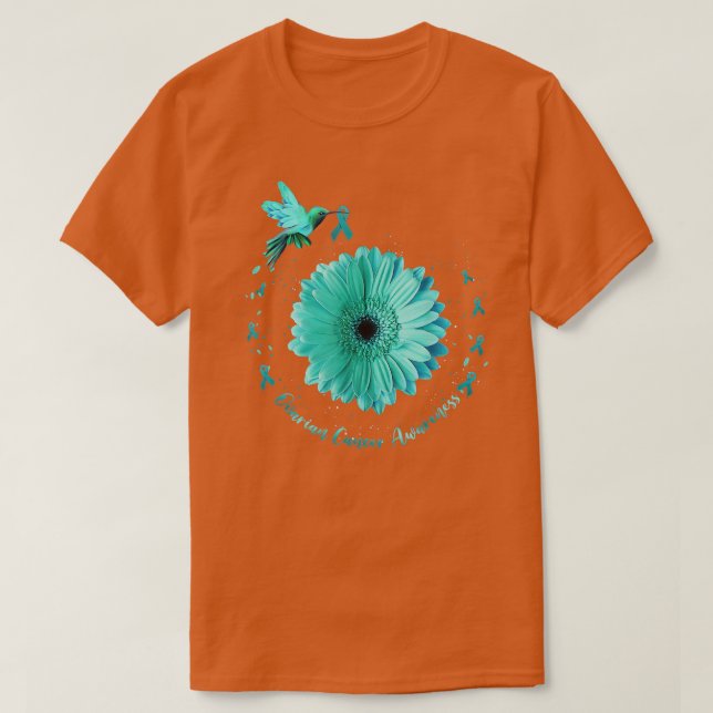 Hummingbird Sunflower Teal Ribbon Ovarian Cancer A T Shirt (Design framsida)