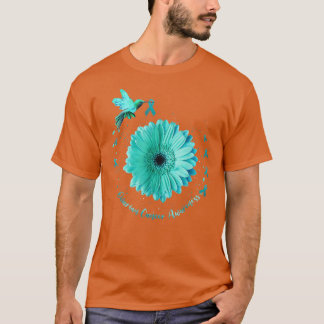 Hummingbird Sunflower Teal Ribbon Ovarian Cancer A T Shirt