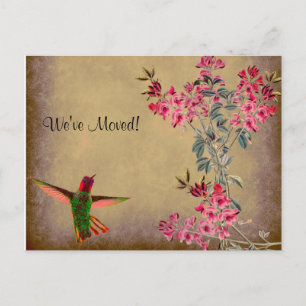 Hummingbird & Sweet Peas Rustic Change of Adress Vykort