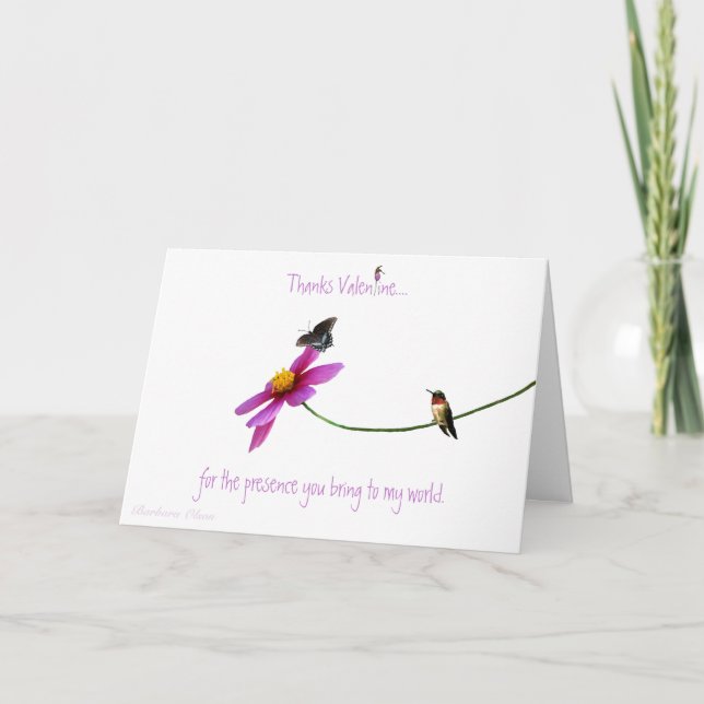 Hummingbird: Tack för din "närvaro" Valentine. Kort (Framsida)