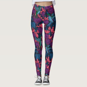 Hummingbird-trädgård i lila och blått leggings