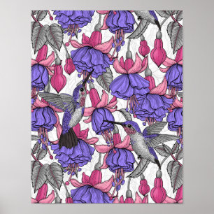 Hummingbird-trädgård i melrose och rosa poster