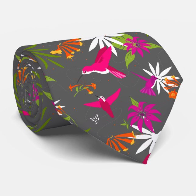 Hummingbird Tropical Beach Wedding Grått Rosa Slips (Rullad)