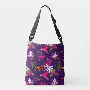 Hummingbird Tropical Flower Lila Rosa Patterned Axelväska