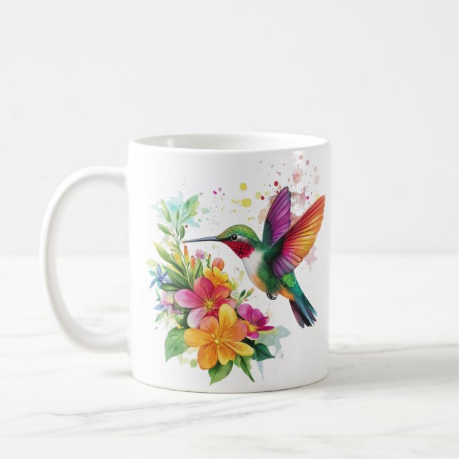 Hummingbird Tropical Flowers Kaffemugg (Vänster)