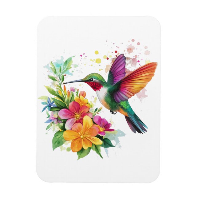 Hummingbird Tropical Flowers Magnet (Vertikal)