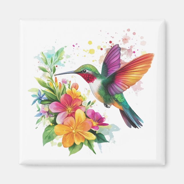 Hummingbird Tropical Flowers Magnet (Framsidan)