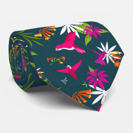 Hummingbird Tropical Flowers och Handflatan Bröllo Slips