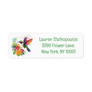 Hummingbird Tropical Flowers Returadress Etikett
