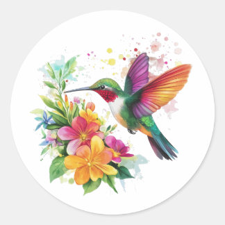 Hummingbird Tropical Flowers Runt Klistermärke