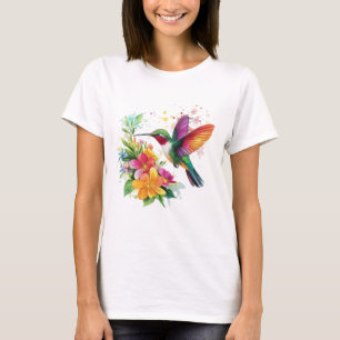 Hummingbird Tropical Flowers T Shirt