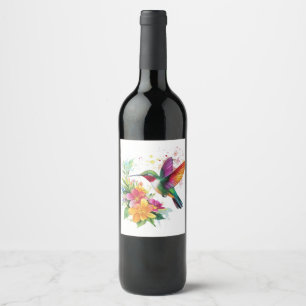 Hummingbird Tropical Flowers Vinflaska Etikett
