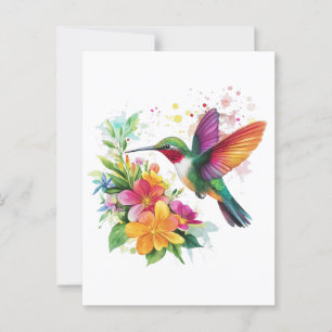 Hummingbird Tropical Flowers Vykort