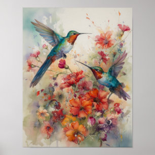 Hummingbird Vattenfärggrafik Skriv ut Poster