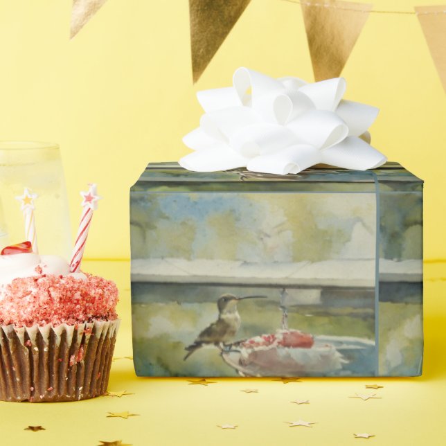 Hummingbird vid Papper fönsterradbrytning Presentpapper (Födelsedagsfest)