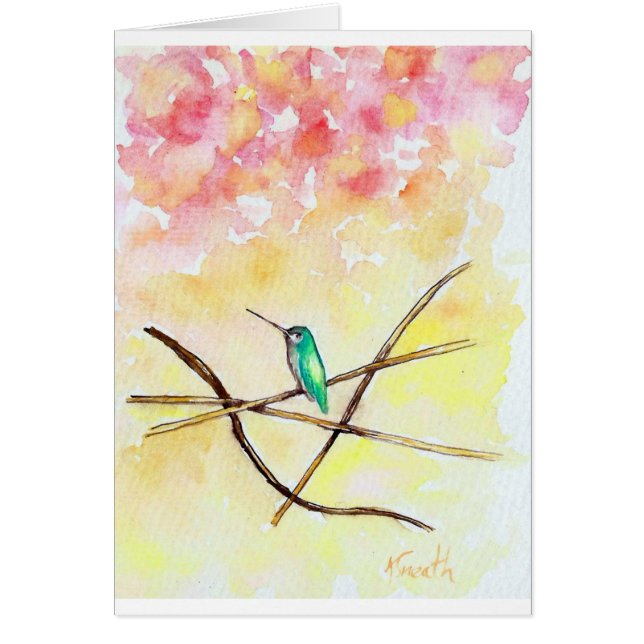 Hummingbird vid Sunset Painting Greeting Card Hälsningskort (Framsidan)