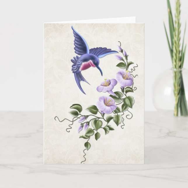 Hummingbird w/Flowers 1 Blank Greeting Card Kort (Framsida)