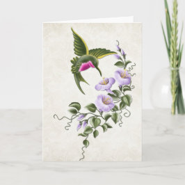 Hummingbird w/Flowers 2 Blank Greeting Card Kort