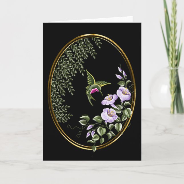 Hummingbird w/Flowers 3 Blank Greeting Card Kort (Framsida)