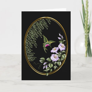 Hummingbird w/Flowers 3 Blank Greeting Card Kort