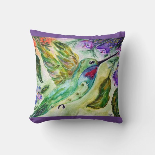 "Hummingbird water color" Dekorativ kudde (Framsida)