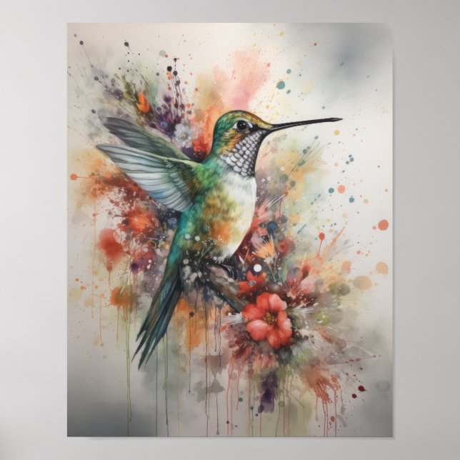 Hummingbird Watercolor Art Print Poster (Framsidan)
