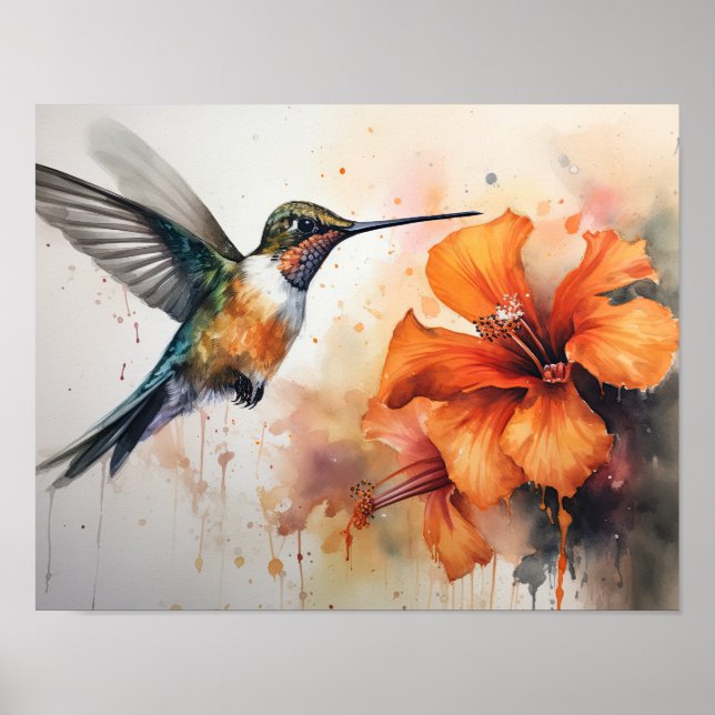 Hummingbird Watercolor Art Print Poster (Framsidan)