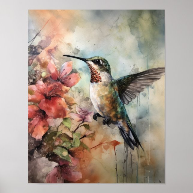 Hummingbird Watercolor Art Print Poster (Framsidan)