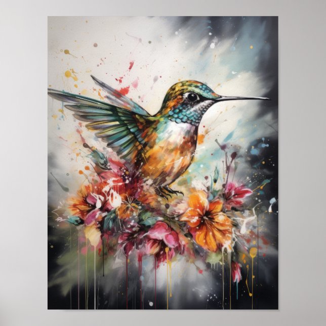 Hummingbird Watercolor Art Print Poster (Framsidan)