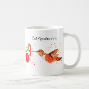 Hummingbird Watercolor Blommigt Grandma Nana Garde Kaffemugg