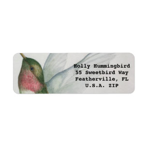 Hummingbird Watercolor Elegant Vingar Returadress Etikett