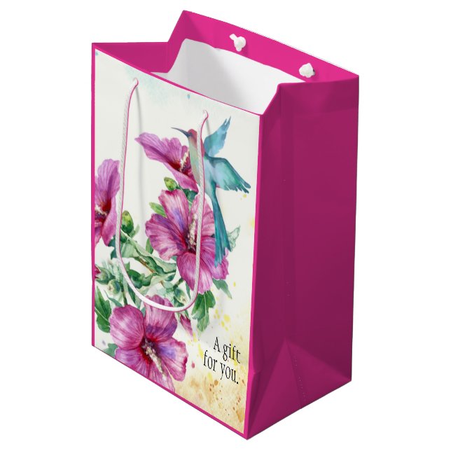 Hummingbird Watercolor Gift Bag (medel) (Framsidan Vinklad)