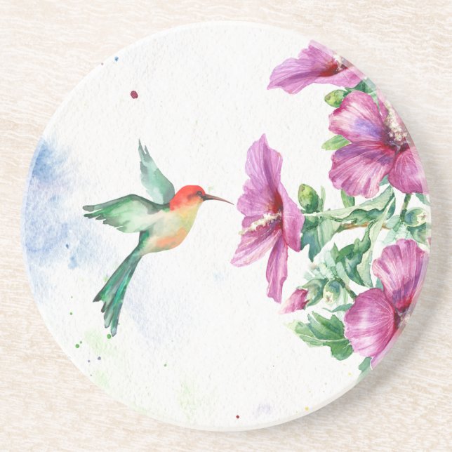 Hummingbird Watercolor Sandstone Underlägg (Framsidan)