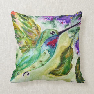 "Hummingbird watercolor" Throw Pillow Kudde