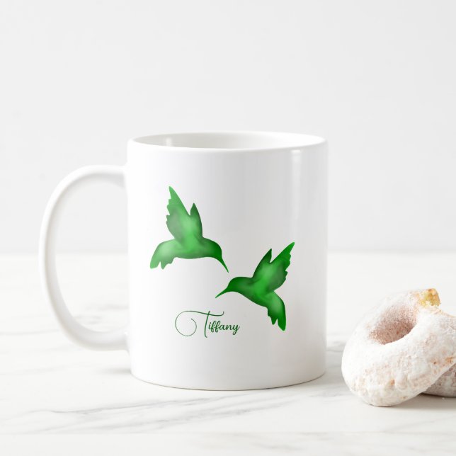 hummingbird watercolor vibrant green saturated kaffemugg (Med munk)