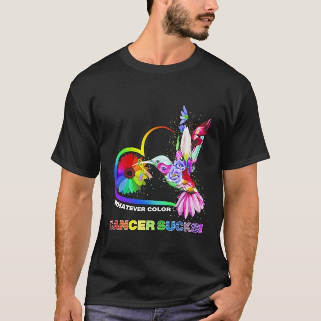 Hummingbird Wever Färg Cancer Sucks Fight Cancer T Shirt (Framsida)