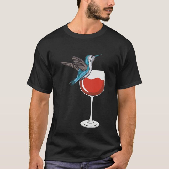 Hummingbird Wine Drinking Birdwatching T Shirt (Framsida)