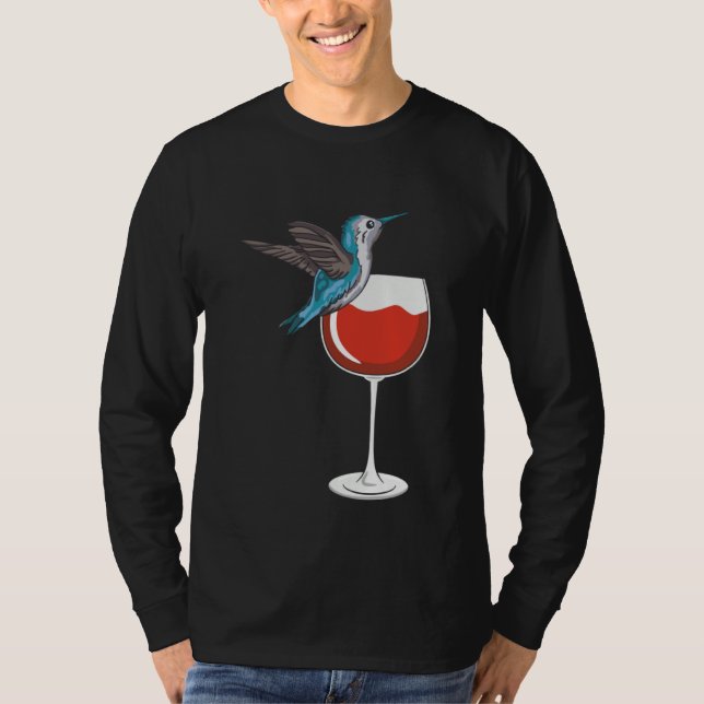 Hummingbird Wine Drinking Birdwatching T Shirt (Framsida)