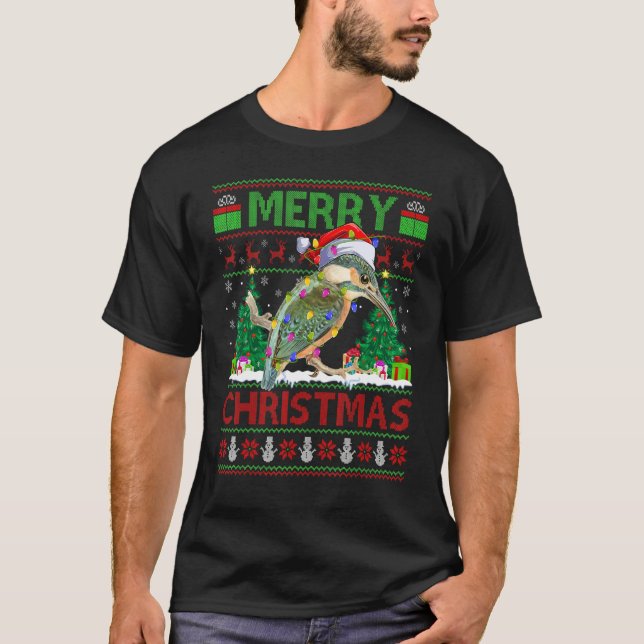 Hummingbird   Xmas Tree Ugly Santa Hummingbird Chr T Shirt (Framsida)
