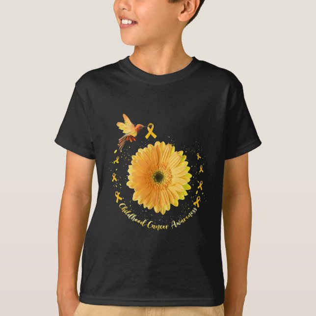 Hummingbird Yellow Sunflower Childhood Cancer Awar T Shirt (Framsida)