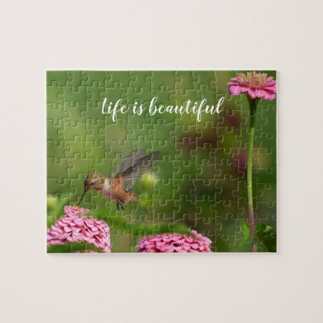 Hummingbird Zinnia Flowers Garden Pussel (Horisontell)