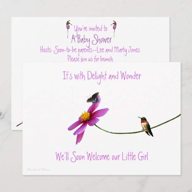 Hummingbirdbaby showerinbjudan inbjudningar (Fram/baksida)
