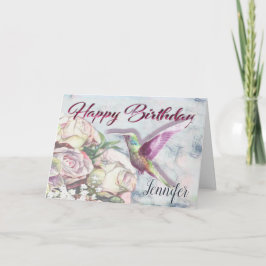 Hummingbirdblommor och grattis på födelsedagennamn kort