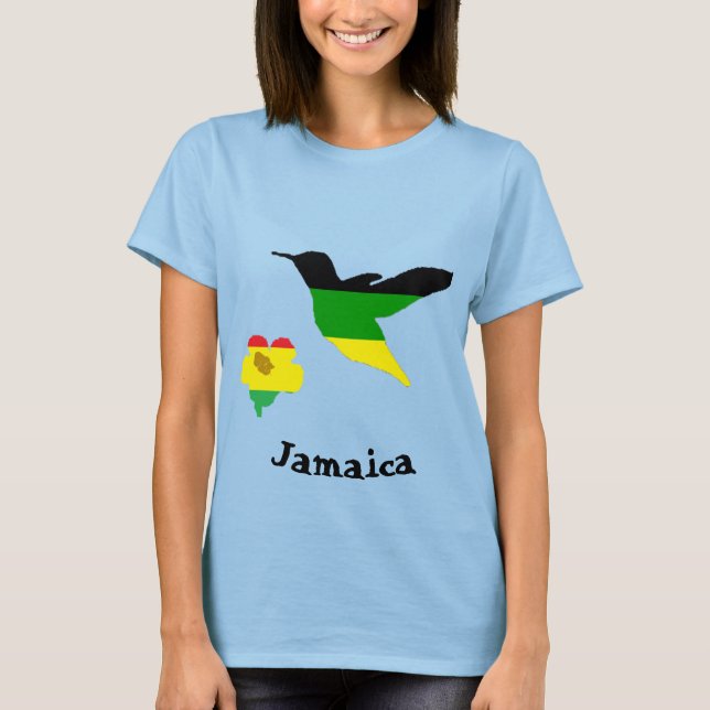 Hummingbirden och blomman i jamaikan och Rasta T Shirt (Framsida)