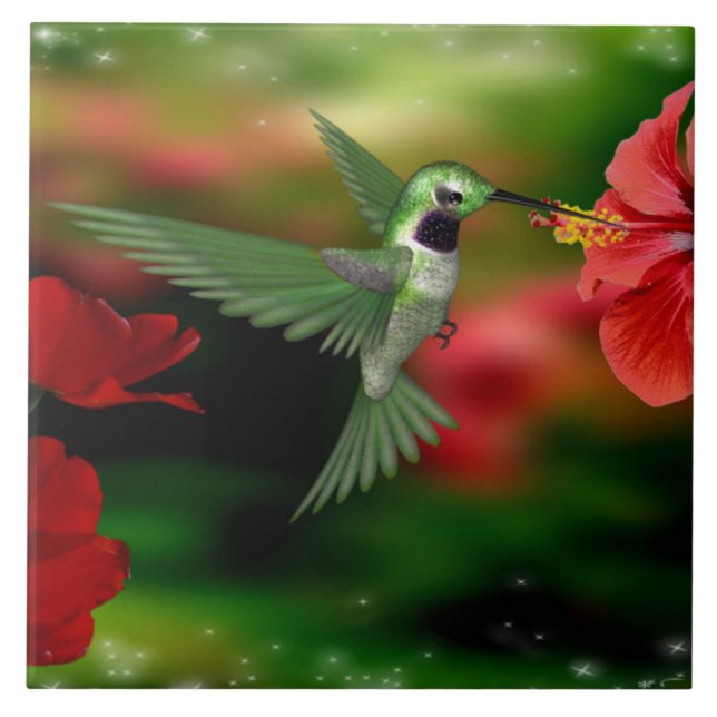 Hummingbirden på en keramisk 6x6 belägger med kakelplatta (Framsidan)