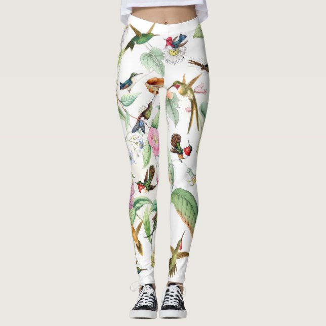 Hummingbirdfågelblommigt All över tryckdamasker Leggings (Framsida)