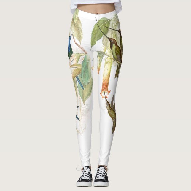 Hummingbirdfågelblommigt All över tryckdamasker Leggings (Framsida)