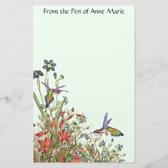 Hummingbirdfågeldjurlivet blommar blommigt brevpapper (Framsida)